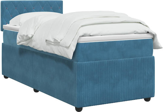 Einzelbett Mit Samt Dunkelblau Mit Lattenrost & Matratze 90x200cm