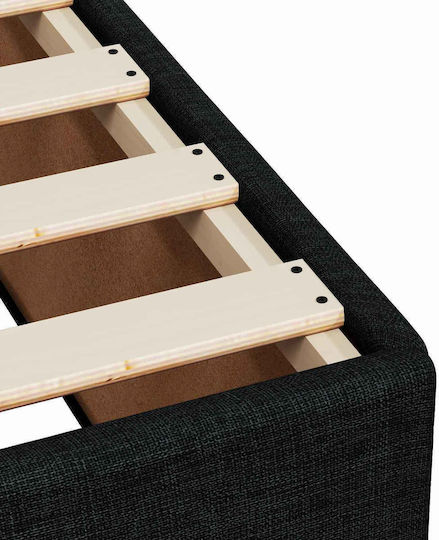 Pat Single Tapițat cu Material Negru cu Plăci și Saltea 90x190cm