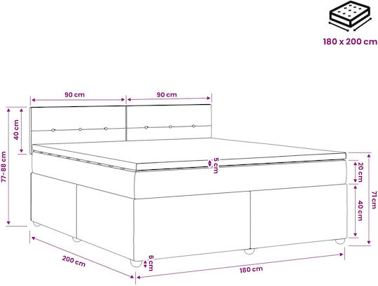 Легло King Size Облечено в Тъмно Синьо Кадифе с Дъски и Матрак 180x200см