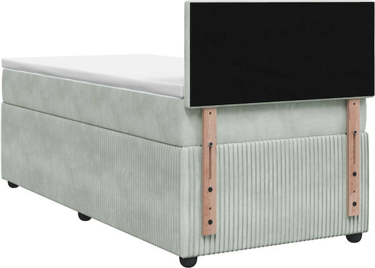 Einzelbett Mit Samt Bezogen Helles Grau Mit Lattenrost & Matratze 90x190cm