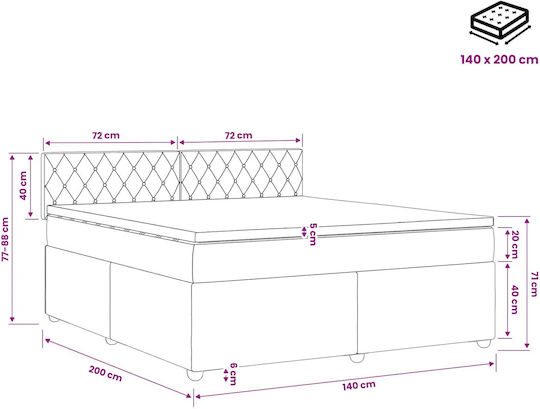 Doppelbett Mit Samt Bezogen Helles Grau Mit Lattenrost & Matratze 140x200cm
