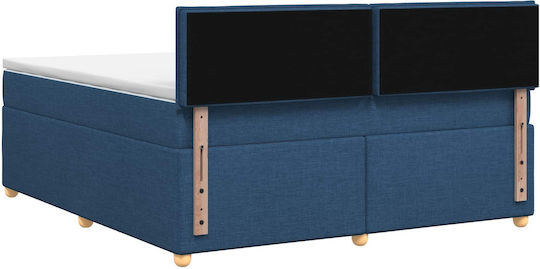 King Size Upholstered Fabric Bed Blue with Slats and Mattress 180x200cm