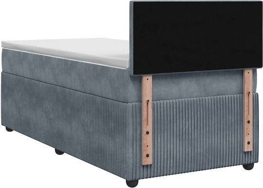 Single Bed Upholstered with Velvet Dark Grey with Slats and Mattress 80x200cm