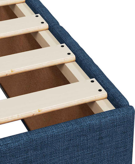 Double Bed Upholstered with Fabric Blue with Slats and Mattress 160x200cm