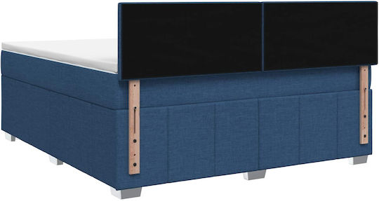 Double Bed Upholstered with Fabric Blue with Slats and Mattress 160x200cm