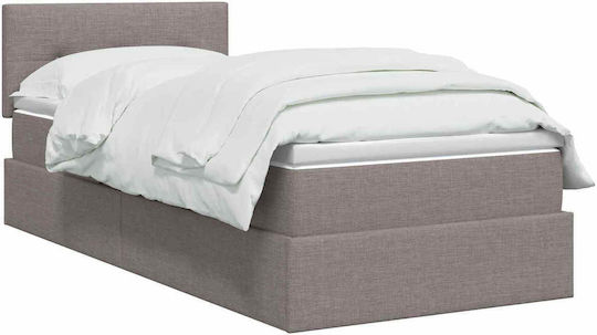 Pat Montat Pe Perete Single Tapițat Cu Material Taupe Cu Plăci Și Saltea 90x200cm
