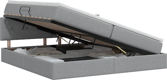 Wandbett King Size Bezogen mit Samt Hellgrau mit Lattenrost & Matratze 200x200cm