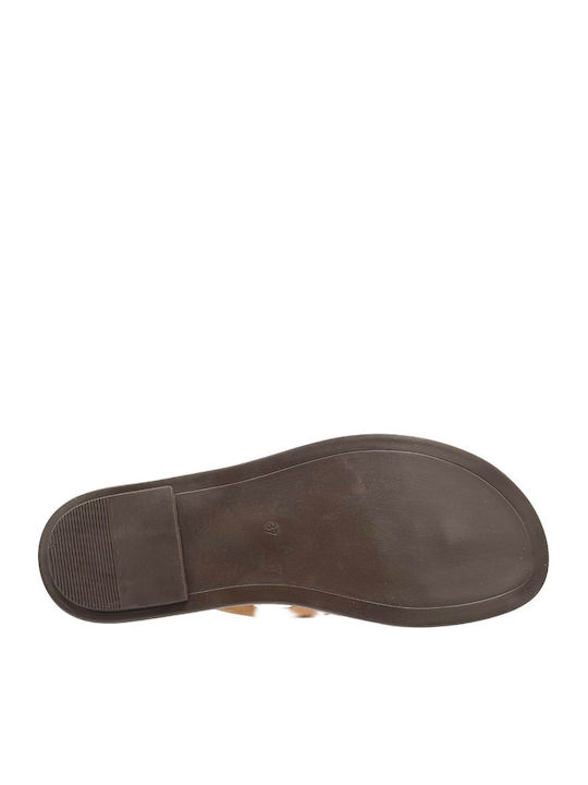 Leather Women's Flat Sandals Tabac Brown