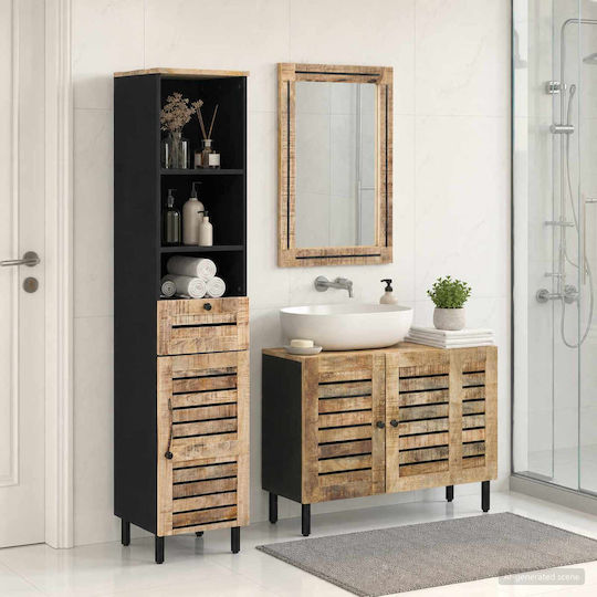 vidaXL Dulap de baie fără lavoar cu oglindă cu lumină M38xA33xÎ160cm Natural