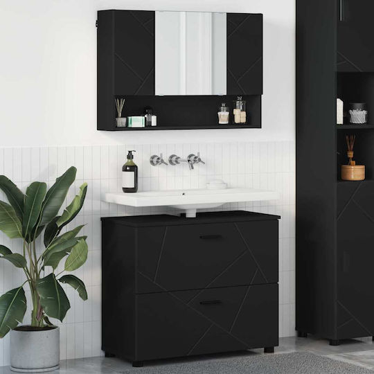 vidaXL Πάγκος με Νιπτήρα, Καθρέπτη & Στήλη με Φως Μ76.5xΒ35xΥ64cm Μαύρο