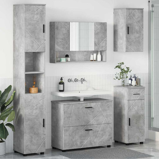 vidaXL Шкаф със Мивка, Огледало & Колона Д30xШ35xВ192см Сив бетон