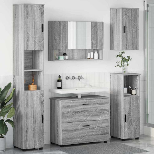 vidaXL Шкаф със Мивка, Огледало & Колона Д30xШ35xВ192см Сива Сонома