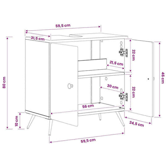 vidaXL Vanity Unit Without Sink W59.5xD31.5xH59cm White