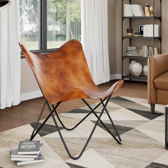 Sessel aus echtem Leder Braun 74x66x90cm