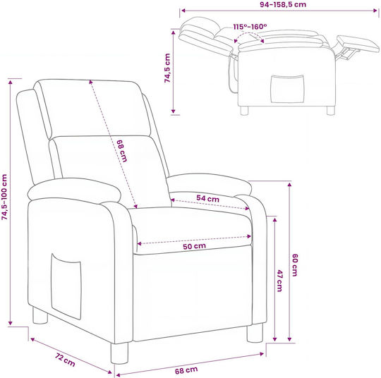 Πολυθρόνα Relax από Δερματίνη Λευκό 66x95x100cm