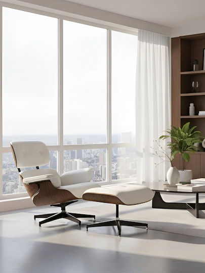 Scaun De Relaxare Rotativ Cu Puf Din Piele Ecologică Albă 82x92x82cm