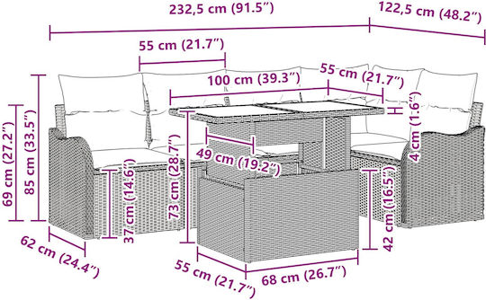 Set Sala De Mese Pentru Exterior 6 Piese Gri Cu Perne