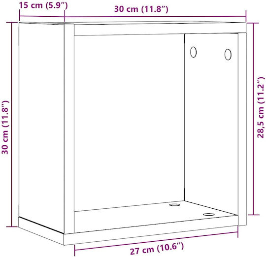 Wandregale Schwarz Eichenholz 2Stücke 30x15x30cm