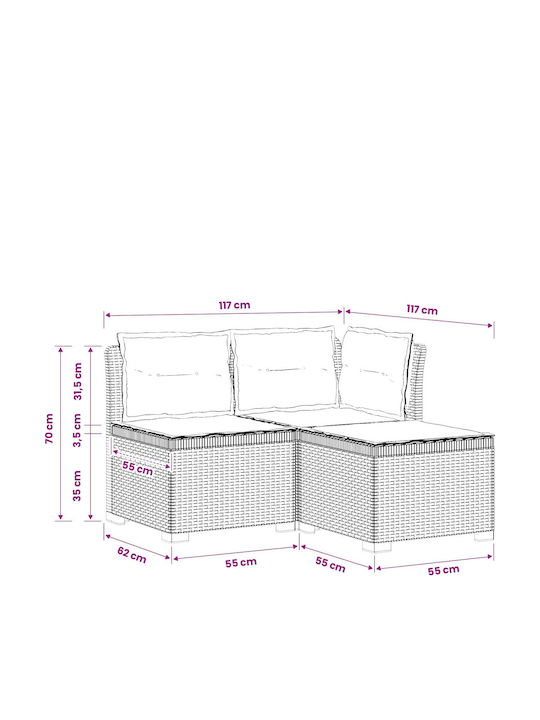 Drei-Sitzer Outdoor-Sofa aus Rattan mit Kissen