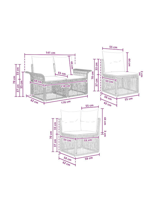 Corner Outdoor Sofa Rattan with Cushions 70.5x62x70cm