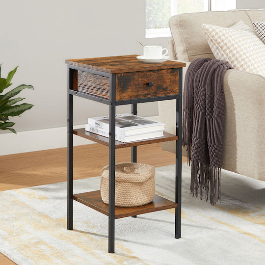 Wooden Bedside Table with Metallic Legs Brown 35x35x70cm