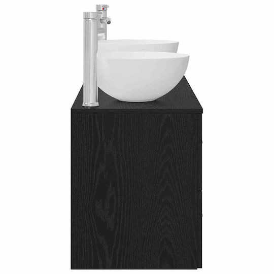 vidaXL Badezimmer Waschtisch-Einheit M49.5xB35xH63cm Schwarze Eiche