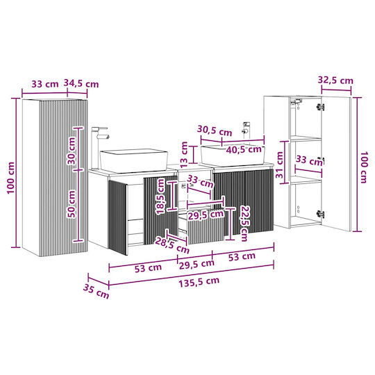 vidaXL Πάγκος χωρίς Νιπτήρα Μ33xΒ34.5xΥ100cm Λευκό