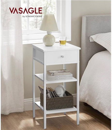 Wooden Bedside Table with Metal Legs White 35x35x70cm