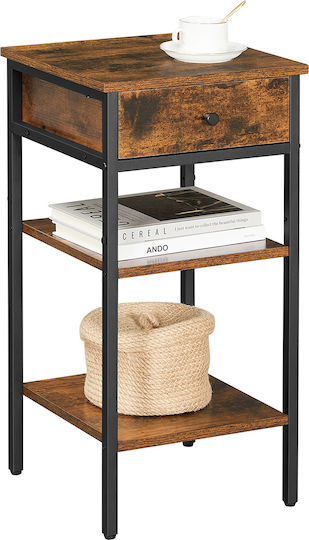 Wooden Bedside Table with Metallic Legs Brown 35x35x70cm