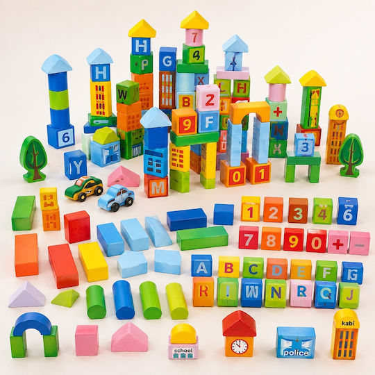 Velve Cuburi de construit Educative din Lemn pentru 3+ Ani 100 buc