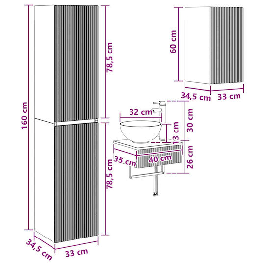 vidaXL Dulap de baie fără lavoar L33xA34.5xÎ160cm Alb