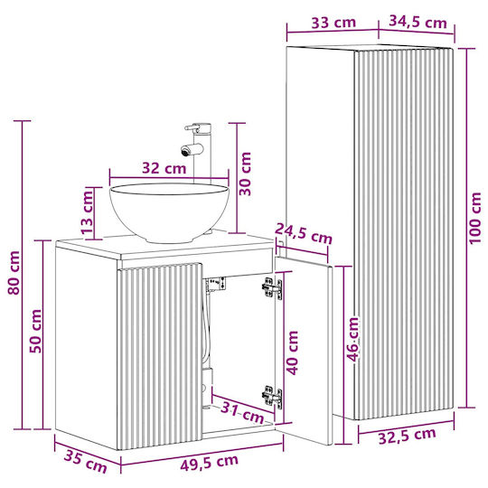 vidaXL Πάγκος χωρίς Νιπτήρα Μ33xΒ34.5xΥ100cm Λευκό