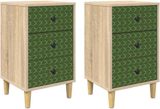 Wooden Beige Bedside Tables 2 Pieces 36x33x60cm