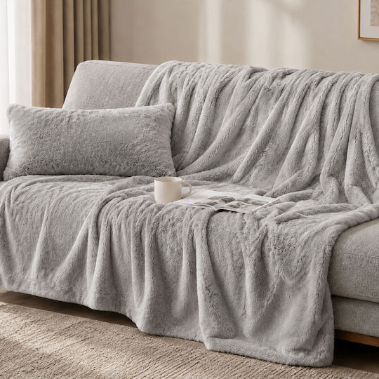 POL Dreisitzer-Sofa Wurf Pelzartig 180x280cm Silber