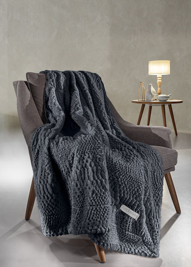 Guy Laroche Crusty Zweisitzer-Sofa Überwurf Pelzartig 170x250cm Carbon mit Kissenhülle