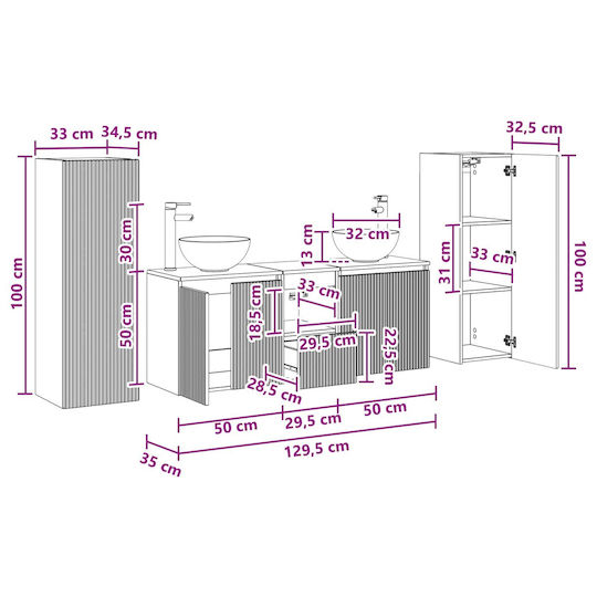 vidaXL Πάγκος χωρίς Νιπτήρα Μ33xΒ34.5xΥ100cm Λευκό