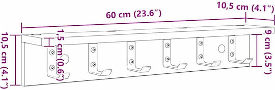 vidaXL Wooden Wall Hanger Black 60x10.5x10.5cm