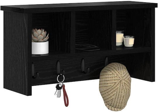 vidaXL Wooden Wall Hanger Black 50x26x16cm