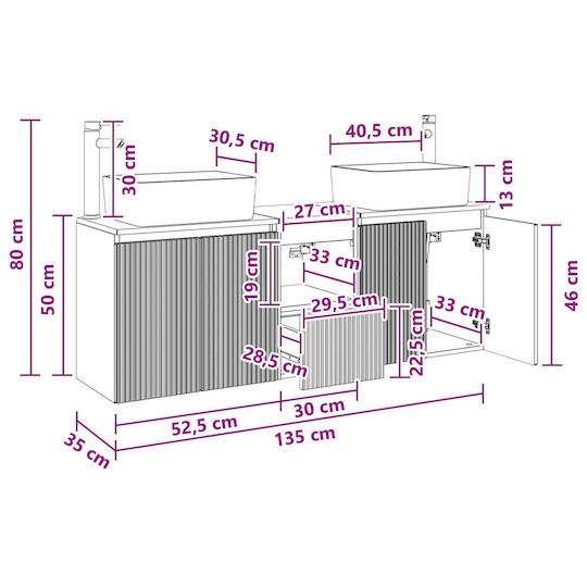 vidaXL Πάγκος χωρίς Νιπτήρα Μ53xΒ35xΥ63cm Γκρι Sonoma