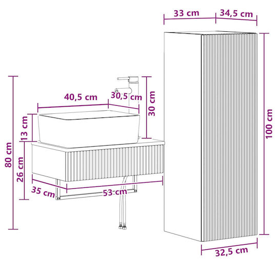 vidaXL Бял Плот без Мивка Ш33xД34.5xВ100cm