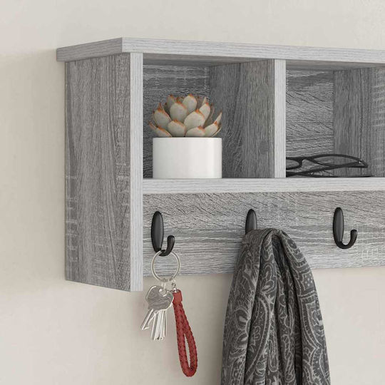 vidaXL Agățătoare De Perete Din Lemn Cu 5 Compartimente Gri 75x26x16cm
