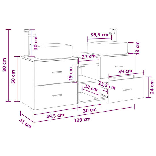 vidaXL Πάγκος με Νιπτήρα Μ49.5xΒ41xΥ63cm Γκρι