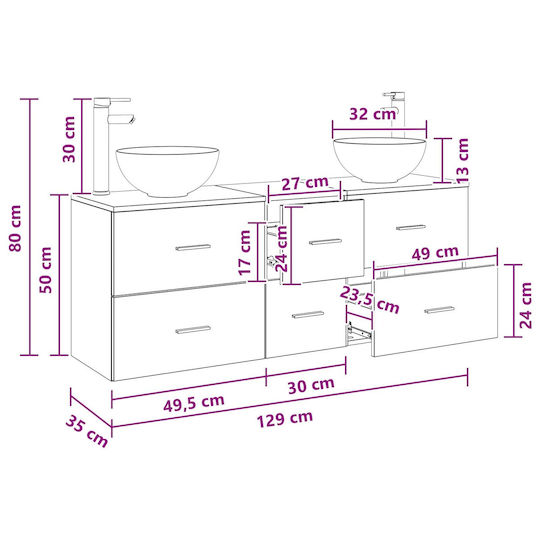 vidaXL Vanity Unit With Sink W49.5xD35xH63cm Grey