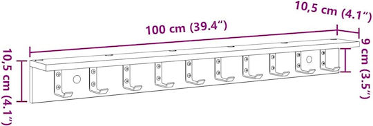 vidaXL Стенна Закачалка Дървена Бежова 100x10.5x10.5см