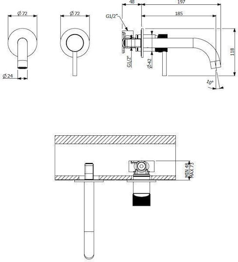 Armando Vicario Industrial Σετ Μίκτης & Στόμιο Εντοιχισμού για Νιπτήρα 1 Εξόδου Inox Ασημί