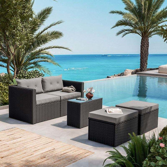 Set Salon Exterior Jakarta 2 Piese Negru cu Perne E6624,1