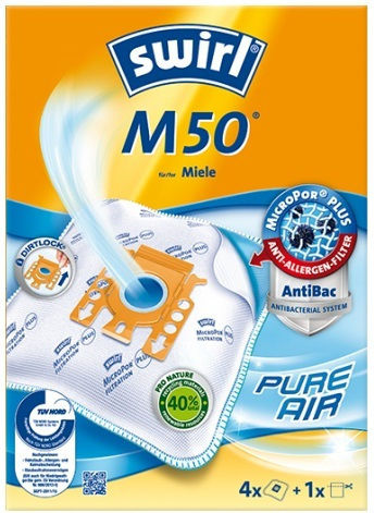 Swirl M50 MicroPor Plus AirSpace Vacuum Cleaner Bags 4pcs Compatible with Vacuum Cleaner Miele