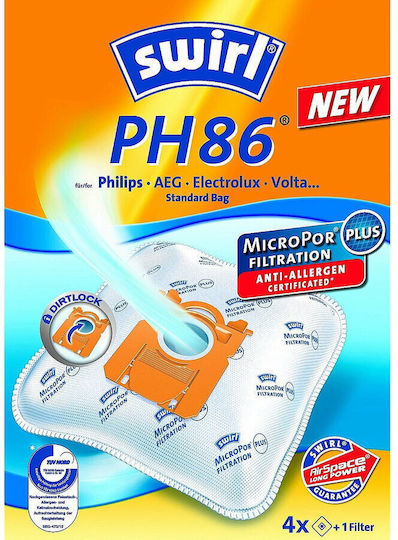 Swirl PH86 Σακούλες Σκούπας 4τμχ Συμβατή με Σκούπα AEG / Electrolux / Philips