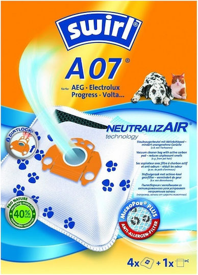 Swirl A07 Σακούλες Σκούπας 4τμχ Συμβατή με Σκούπα AEG / Electrolux