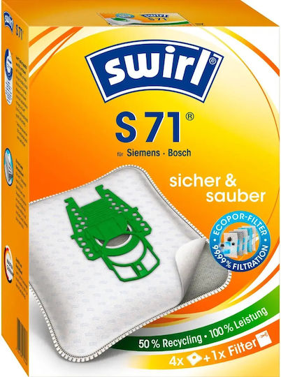 Swirl S71 Σακούλες Σκούπας 4τμχ Συμβατή με Σκούπα Bosch / Siemens